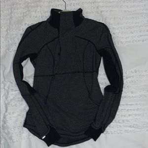 Black Herringbone Quarter Zip Sweatshirt